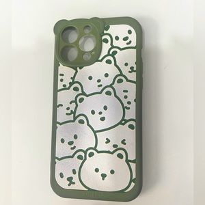 iPhone 13 Pro Max case green with bear print
